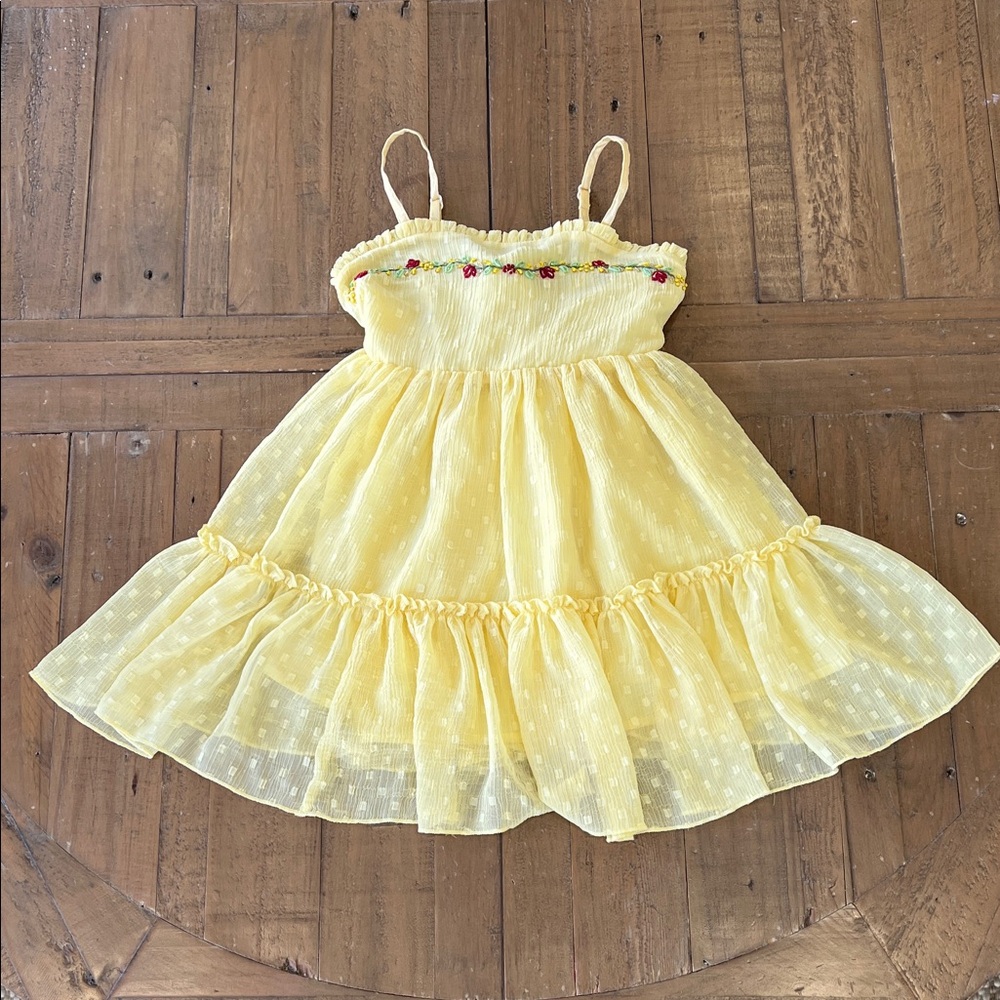 Oh Shana! Belle inspired gauzy yellow dress girls 6 floral embroidered boutique